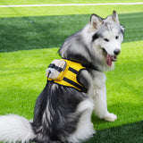 Size S Black and Yellow Ultimate Dog Harness Vest with Backpack - Padded, Reflective & Adjustable for Medium Sized Dogs - Front View