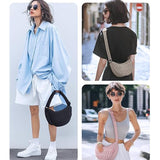 Black Chic Pleated Crescent Sling Bag - Water-Resistant Lightweight Crossbody & Shoulder Purse - Front View