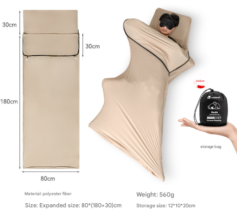 Khaki Ultra-Stretch Sleeping Bag Liner - Portable & Lightweight Envelope Sleep Sack for Camping & Travel