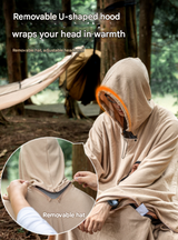 Green Cozy 4-in-1 Wearable Fleece Poncho Sleeping Bag - Multifunctional Camping Blanket with Detachable Hood - 45-Degree Angle