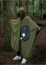 Green Cozy 4-in-1 Wearable Fleece Poncho Sleeping Bag - Multifunctional Camping Blanket with Detachable Hood - Extra Image