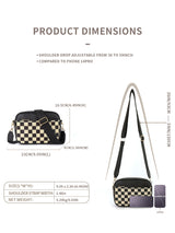 Black Stylish Checkerboard Crossbody Camera Bag - PU Leather with Adjustable Wide Strap - Rear View
