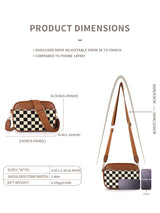 Brown Stylish Checkerboard Crossbody Camera Bag - PU Leather with Adjustable Wide Strap - Rear View