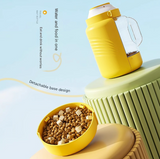 White Large Capacity 2-in-1 Pet Travel Water & Food Bottle Dispenser - Portable Outdoor Dog Feeder with Shoulder Strap - Side View
