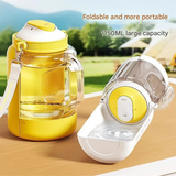 Yellow Large Capacity 2-in-1 Pet Travel Water & Food Bottle Dispenser - Portable Outdoor Dog Feeder with Shoulder Strap - Front View