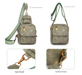 Green Stylish PU Leather Sling Crossbody Bag for Women - Multi-Pocket Chest Pack with Adjustable Wide Strap - Side View