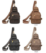 Khaki Stylish PU Leather Sling Crossbody Bag for Women - Multi-Pocket Chest Pack with Adjustable Wide Strap