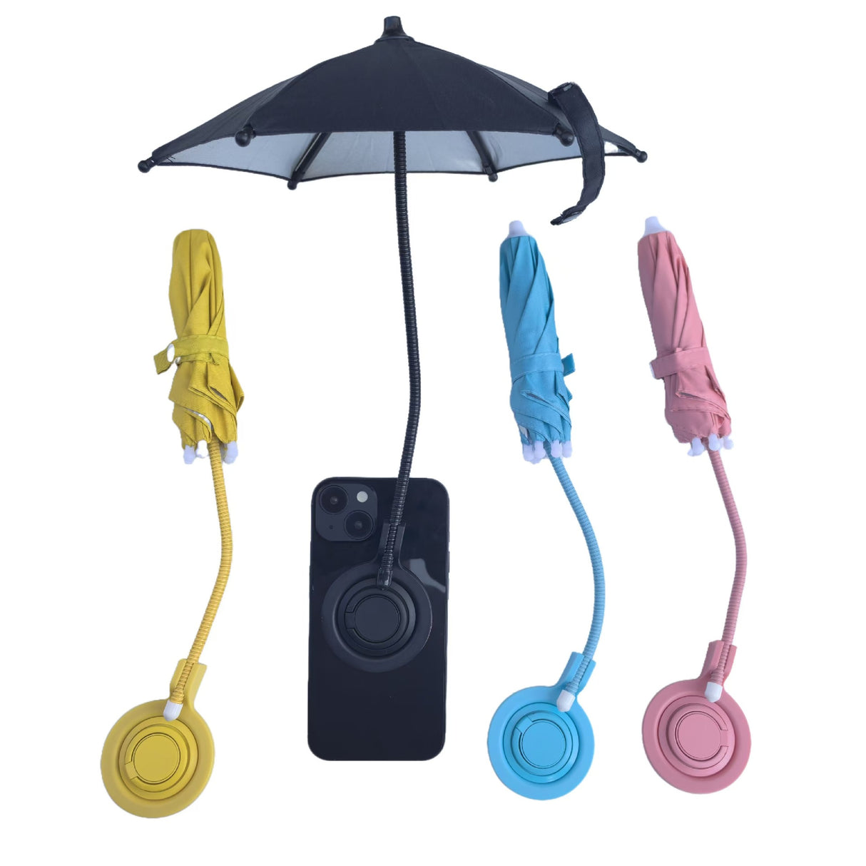 Black Magnetic Phone Umbrella Sun Shade - Clear Outdoor Screen Visor, Anti-Glare Mini Parasol for iPhone