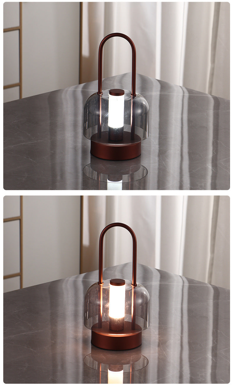 Blue Modern Portable LED Mushroom Table Lamp - Rechargeable Touch Control Night Light with 3 Color Modes & Stepless Dimming