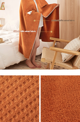 200*230CM Orange Ultra-Soft Dual-Sided Waffle & Plush Fleece Blanket - Large Cozy Throw for Bed & Sofa