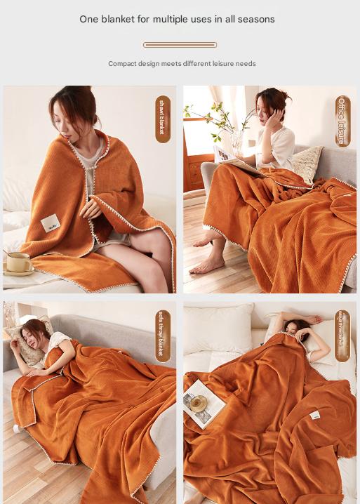 200*230CM Milky White Ultra-Soft Dual-Sided Waffle & Plush Fleece Blanket - Large Cozy Throw for Bed & Sofa