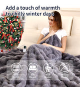140*80CM Grey Luxurious Faux Rabbit Fur Electric Heated Throw Blanket - Cozy Warmer with 9 Heat Settings & Timer (AU Plug) - Front View