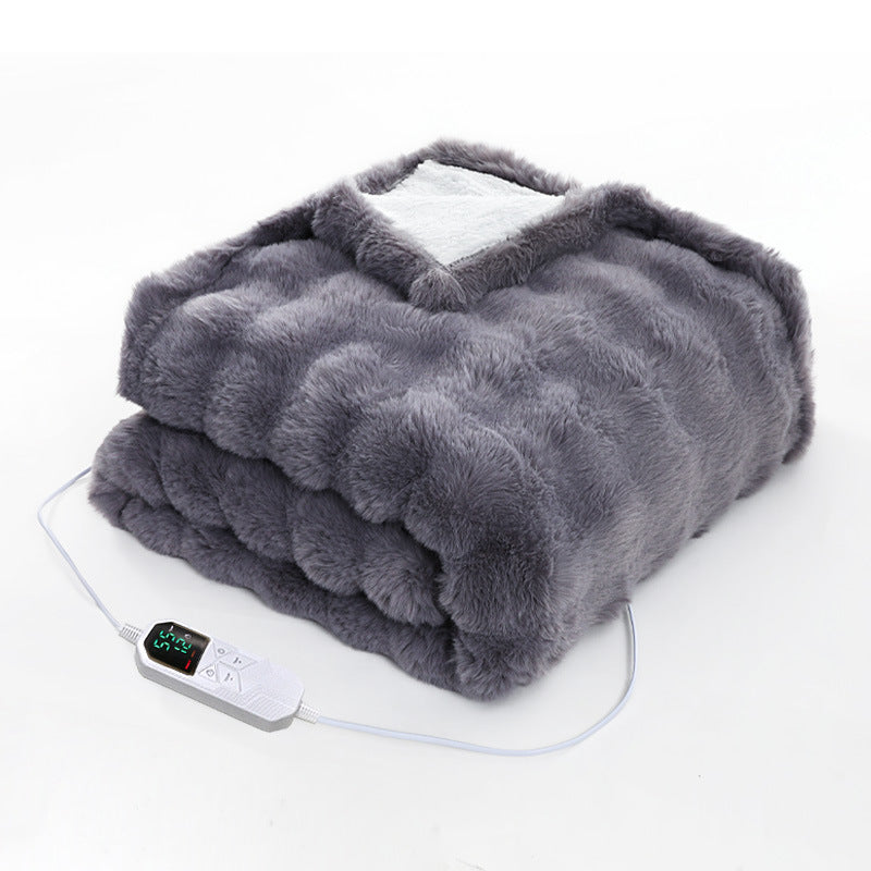 127*152CM Grey Luxurious Faux Rabbit Fur Electric Heated Throw Blanket - Cozy Warmer with 9 Heat Settings & Timer (AU Plug)