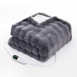 127*152CM Grey Luxurious Faux Rabbit Fur Electric Heated Throw Blanket - Cozy Warmer with 9 Heat Settings & Timer (AU Plug) - Front View