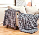 127*152CM Grey Luxurious Faux Rabbit Fur Electric Heated Throw Blanket - Cozy Warmer with 9 Heat Settings & Timer (AU Plug) - Top-Down View