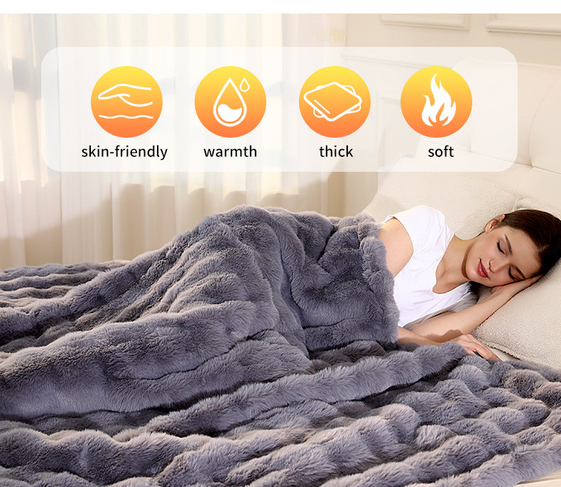 127*152CM Grey Luxurious Faux Rabbit Fur Electric Heated Throw Blanket - Cozy Warmer with 9 Heat Settings & Timer (AU Plug)