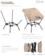 Black Lightweight Portable Camping Chair - Adjustable Height Folding Moon Chair with Breathable Mesh & Carry Bag for Outdoor, Beach, Fishing - 45-Degree Angle