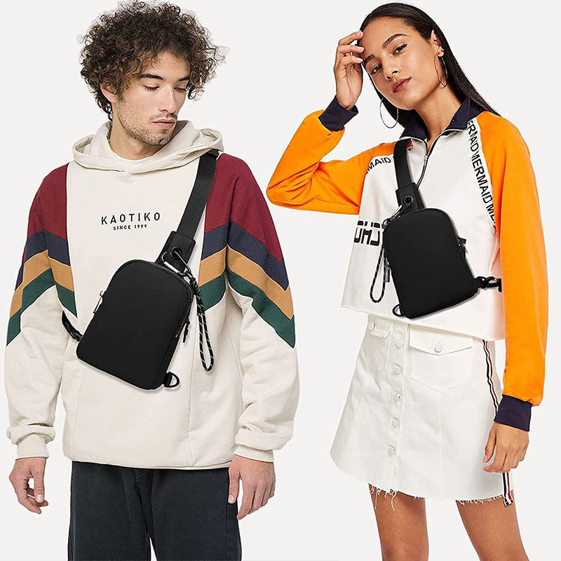 Black Compact Waterproof Sling Bag - Unisex Mini Crossbody Chest Pack with Adjustable Reversible Strap