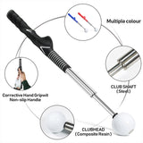 Dark Blue Pro Golf Swing Trainer - Extendable with Audible Click & Corrective Grip Aid - 45-Degree Angle