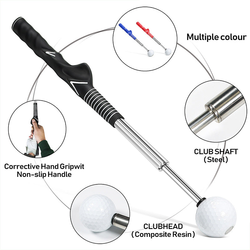 Blue Pro Golf Swing Trainer - Extendable with Audible Click & Corrective Grip Aid