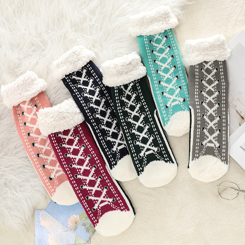2 Pcs Pink Women's Ultra Soft Sherpa Lined Slipper Socks - Cozy Warm Non-Slip Gripper Home Socks