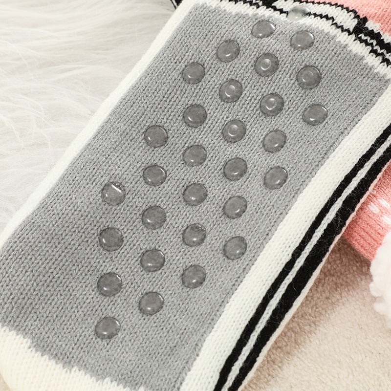 2 Pcs Pink Women's Ultra Soft Sherpa Lined Slipper Socks - Cozy Warm Non-Slip Gripper Home Socks