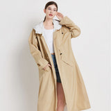 Size L Khaki Women's Chic Lightweight Waterproof Raincoat - Long Hooded Packable Rain Jacket with Pouch