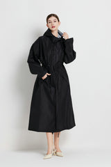 Size L Black Women's Chic Lightweight Waterproof Raincoat - Long Hooded Packable Rain Jacket with Pouch