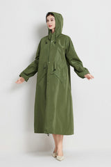 Size L Green Women's Chic Lightweight Waterproof Raincoat - Long Hooded Packable Rain Jacket with Pouch