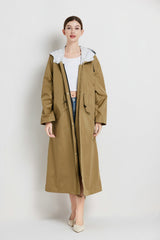 Size L Brown Women's Chic Lightweight Waterproof Raincoat - Long Hooded Packable Rain Jacket with Pouch