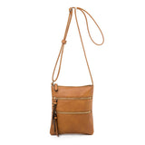 Brown Compact Women's Crossbody Bag - Adjustable Strap, Double Zipper Closure, 18x21cm Lightweight PU Leather Shoulder Bag - Side View