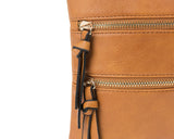 Brown Compact Women's Crossbody Bag - Adjustable Strap, Double Zipper Closure, 18x21cm Lightweight PU Leather Shoulder Bag - 45-Degree Angle