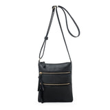 Black Compact Women's Crossbody Bag - Adjustable Strap, Double Zipper Closure, 18x21cm Lightweight PU Leather Shoulder Bag - Side View