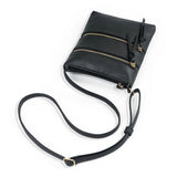 Black Compact Women's Crossbody Bag - Adjustable Strap, Double Zipper Closure, 18x21cm Lightweight PU Leather Shoulder Bag - Top-Down View