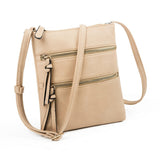 Light khaki Compact Women's Crossbody Bag - Adjustable Strap, Double Zipper Closure, 18x21cm Lightweight PU Leather Shoulder Bag - Front View