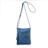 Dark Blue Compact Women's Crossbody Bag - Adjustable Strap, Double Zipper Closure, 18x21cm Lightweight PU Leather Shoulder Bag - Top-Down View