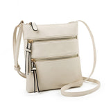 Beige Compact Women's Crossbody Bag - Adjustable Strap, Double Zipper Closure, 18x21cm Lightweight PU Leather Shoulder Bag - Front View