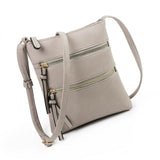 Grey Compact Women's Crossbody Bag - Adjustable Strap, Double Zipper Closure, 18x21cm Lightweight PU Leather Shoulder Bag - Front View