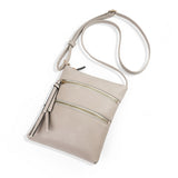Grey Compact Women's Crossbody Bag - Adjustable Strap, Double Zipper Closure, 18x21cm Lightweight PU Leather Shoulder Bag - Side View