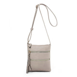Grey Compact Women's Crossbody Bag - Adjustable Strap, Double Zipper Closure, 18x21cm Lightweight PU Leather Shoulder Bag - Top-Down View