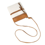 Brown and White Compact Women's Crossbody Bag - Adjustable Strap, Double Zipper Closure, 18x21cm Lightweight PU Leather Shoulder Bag - Front View