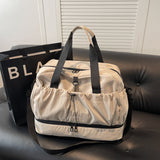 Beige and Black Large Capacity Travel Bag with Wet/Dry Separation - Canvas + Polyester, Lightweight Handbag for Short Trips and Fitness, Fits on