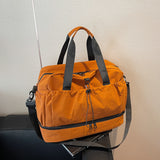 Orange and Black Large Capacity Travel Bag with Wet/Dry Separation - Canvas + Polyester, Lightweight Handbag for Short Trips and Fitness, Fits on