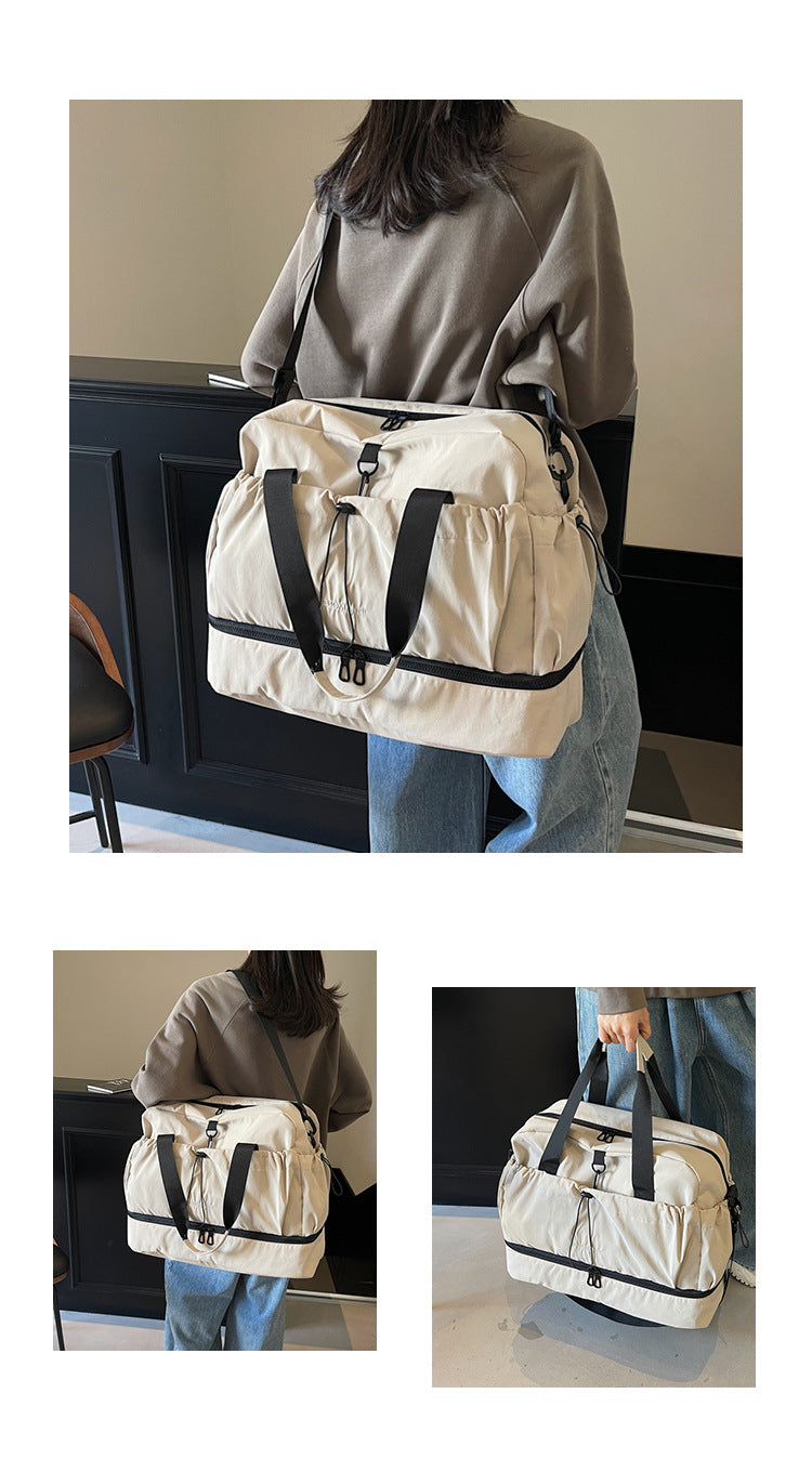 Green and Black Large Capacity Travel Bag with Wet/Dry Separation - Canvas + Polyester, Lightweight Handbag for Short Trips and Fitness, Fits on Luggage