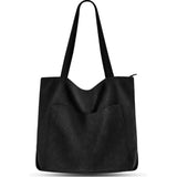 Black Stylish Corduroy Canvas Tote Bag - Fashionable and Retro Shoulder Bag