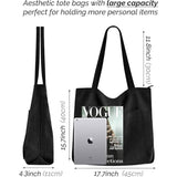 Green Stylish Corduroy Canvas Tote Bag - Fashionable and Retro Shoulder Bag - Front View