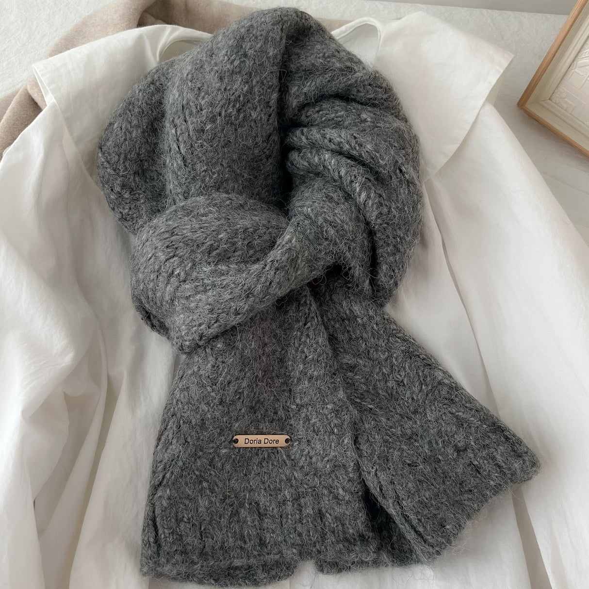 Dark Grey Alpaca Wool Blend Solid Color Knitted Scarf for Women Winter New Style Student High Quality Couple Woolen Neck Warmer