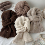 Black Alpaca Wool Blend Solid Color Knitted Scarf for Women Winter New Style Student High Quality Couple Woolen Neck Warmer - Front View