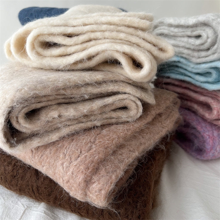 Brown Alpaca Wool Blend Solid Color Knitted Scarf for Women Winter New Style Student High Quality Couple Woolen Neck Warmer