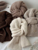 Brown Alpaca Wool Blend Solid Color Knitted Scarf for Women Winter New Style Student High Quality Couple Woolen Neck Warmer - Side View